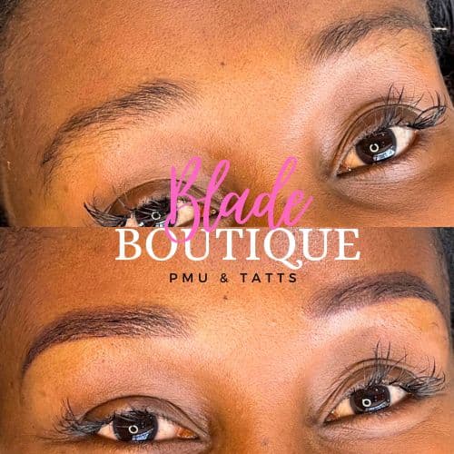 Microblading before and after on a client at Blade Boutique in Fourways