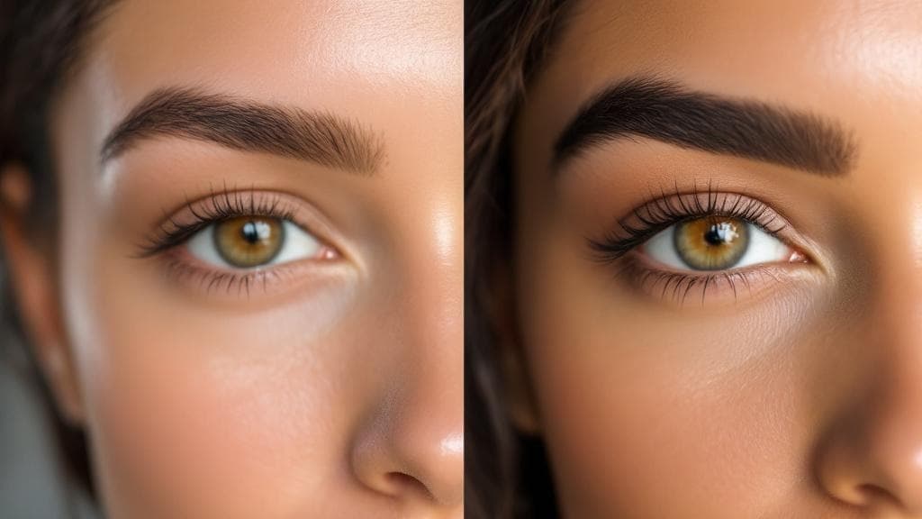 Before and after brow lamination results showing brushed-up full brows at Blade Boutique Randburg