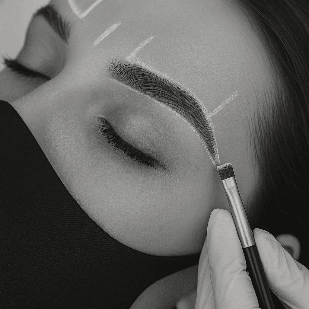 Sam mapping brows before a microblading session at Blade Boutique in Bromhof, Randburg